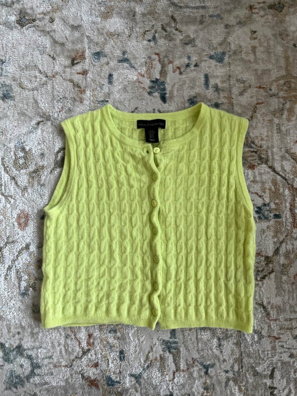 House of Harlow 1960 Lime Cable-Knit Sleeveless Cardigan